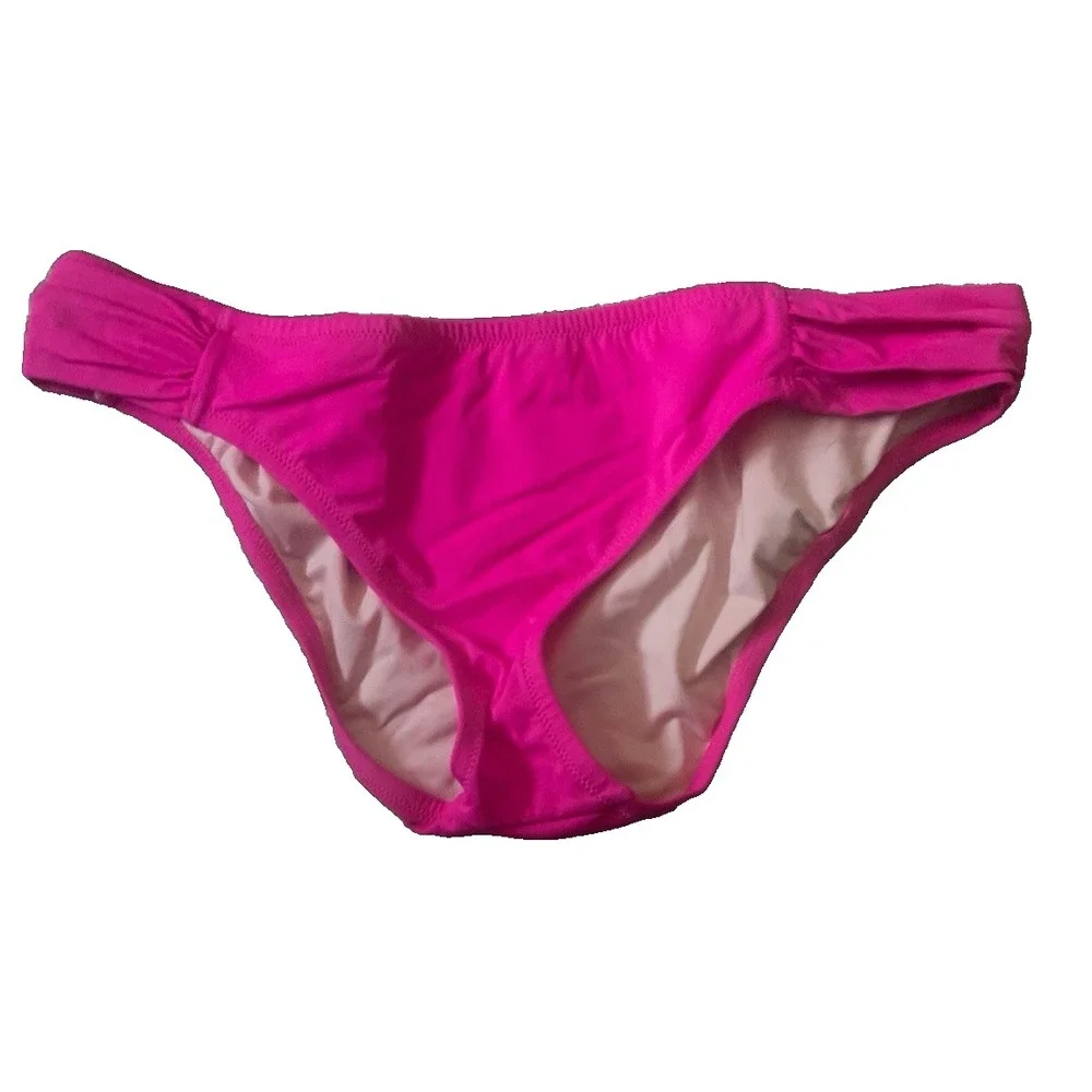 Victoria's Secret Pink Bikini Bottom Womens Large Hot Pink Ruched Side Swimwear